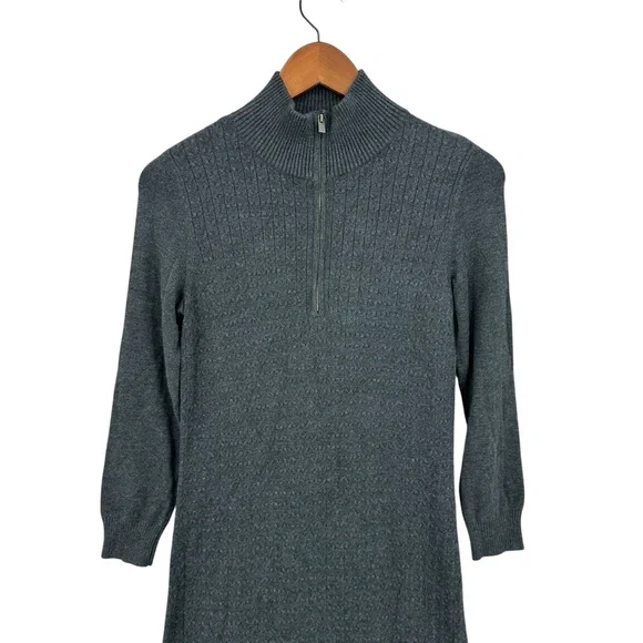 New TOMMY BAHAMA Sweater Dress Pickford Cable Knit Half-Zip Gray - Picture 3 of 6